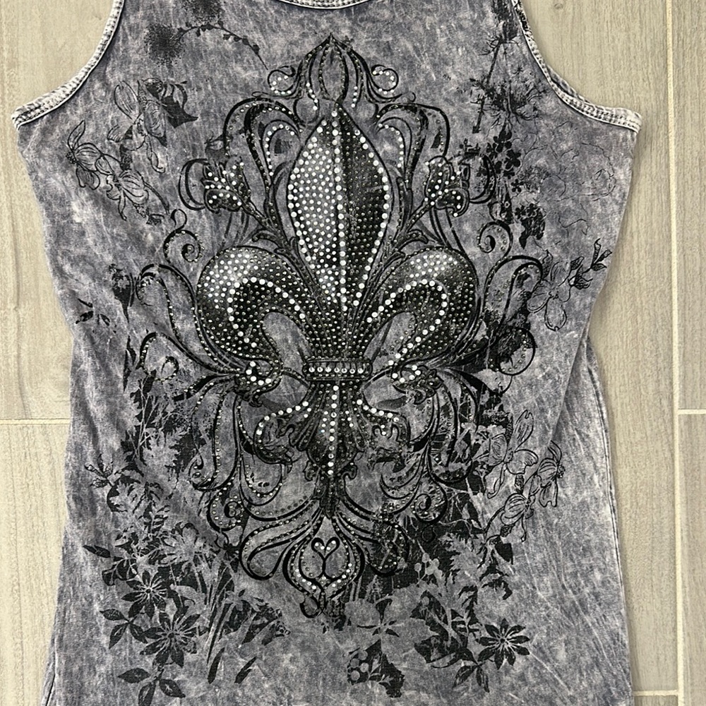 Embellished Purple/Gray Sleeveless Top.